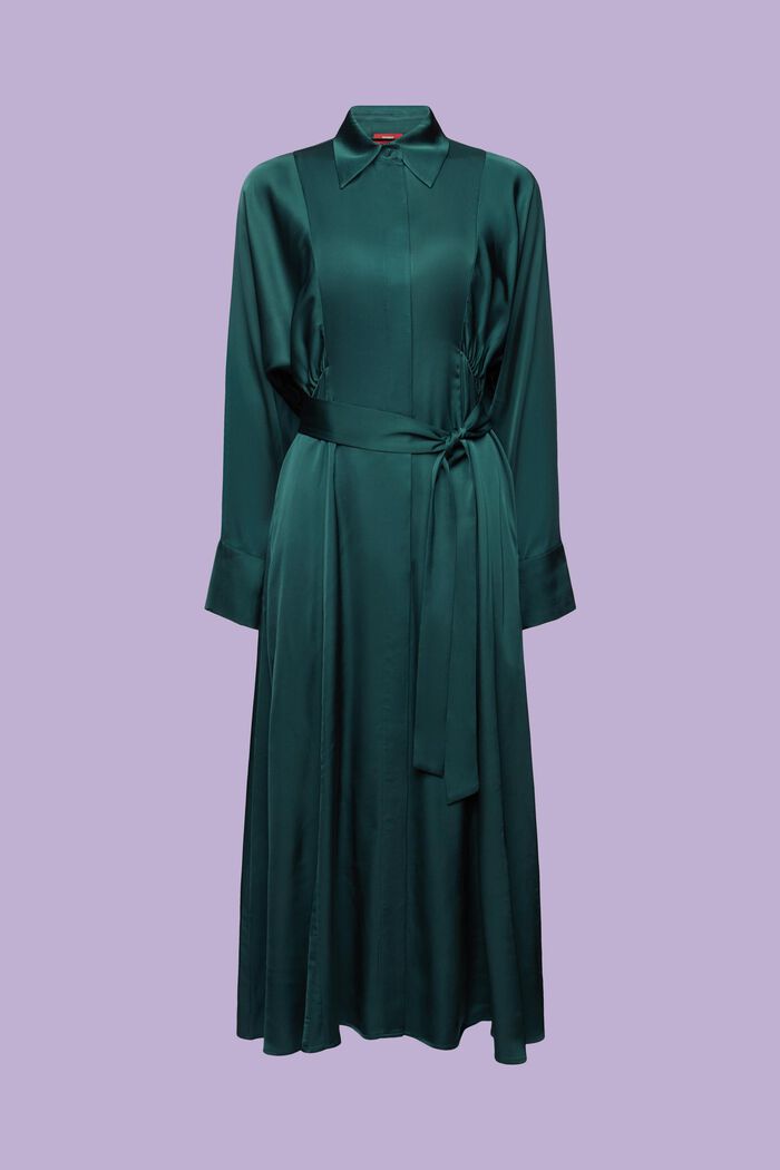 Robe en satin à ceinture, EMERALD GREEN, detail image number 6