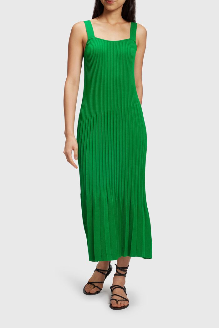 En matière recyclée : la robe longueur midi plissée, GREEN, detail image number 0