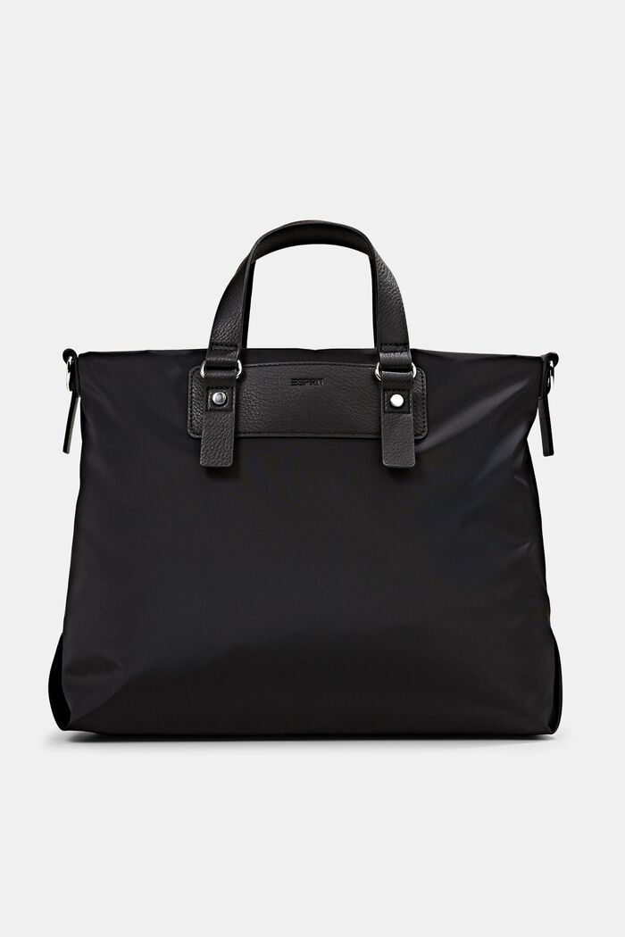 En matière recyclée : le sac en nylon rehaussé de détails en similicuir, BLACK, detail image number 0