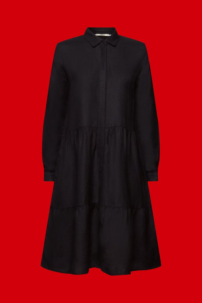 Mini robe-chemise en lin mélangé, BLACK, detail image number 6