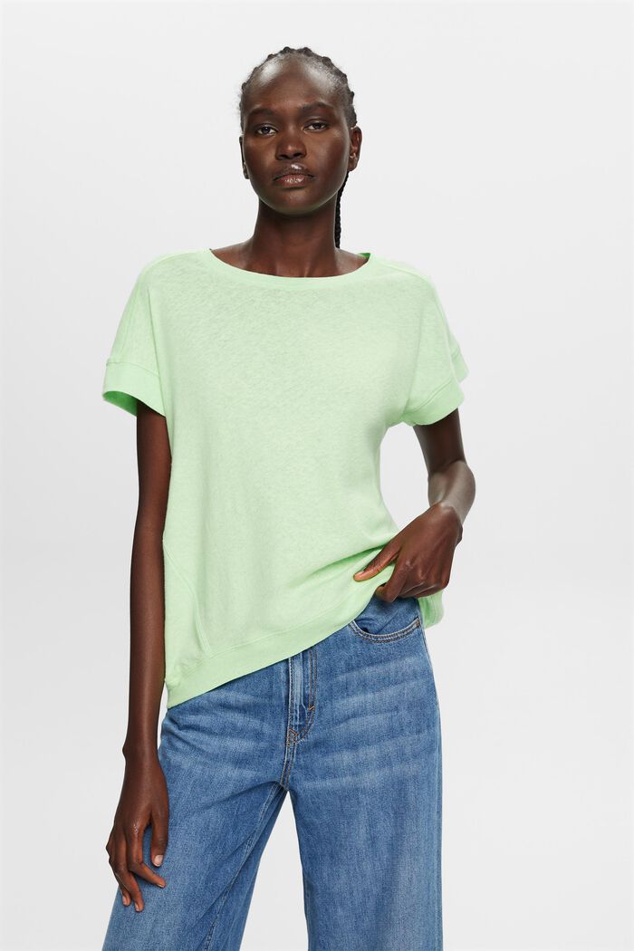 T-shirt en mélange de coton et lin, CITRUS GREEN, detail image number 0