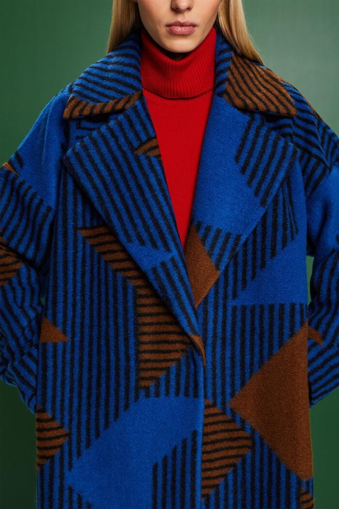 Manteau imprimé en laine mélangée, BRIGHT BLUE, detail image number 2