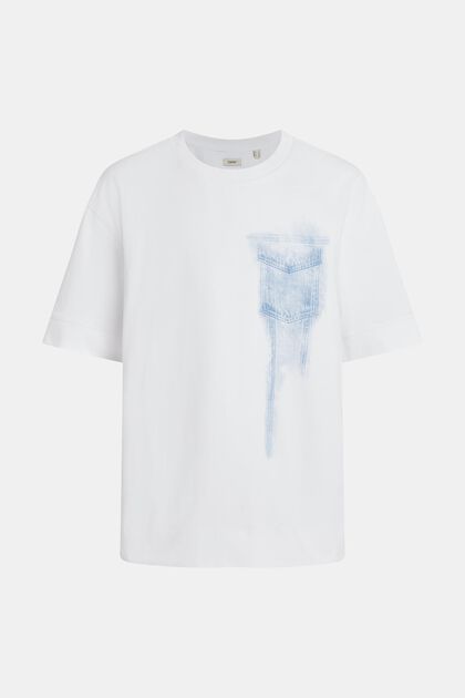 T-shirt à imprimé indigo placé Denim Not Denim, WHITE, overview