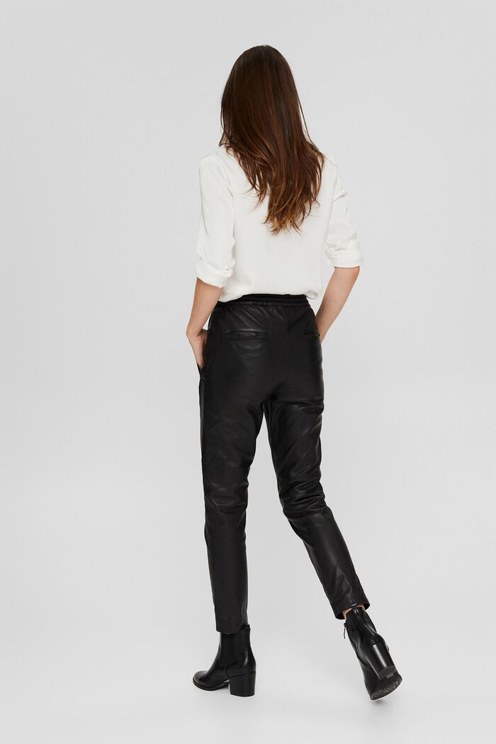 En cuir : le pantalon de jogging à taille à cordon de serrage, BLACK, detail image number 3