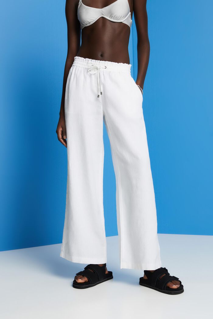 Pantalon large en lin, OFF WHITE, detail image number 0
