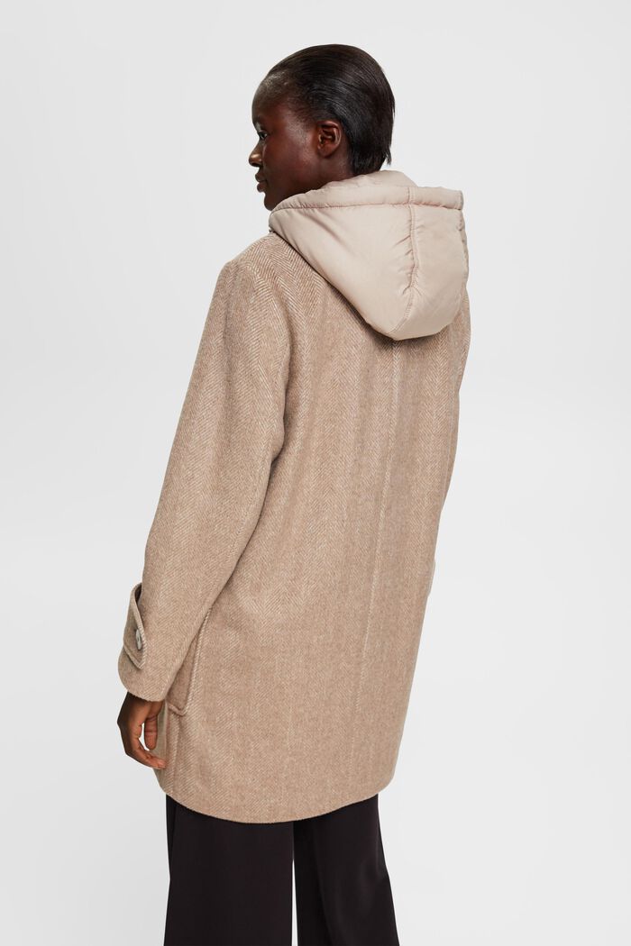 Manteau en laine mélangée à capuche amovible, LIGHT TAUPE, detail image number 3