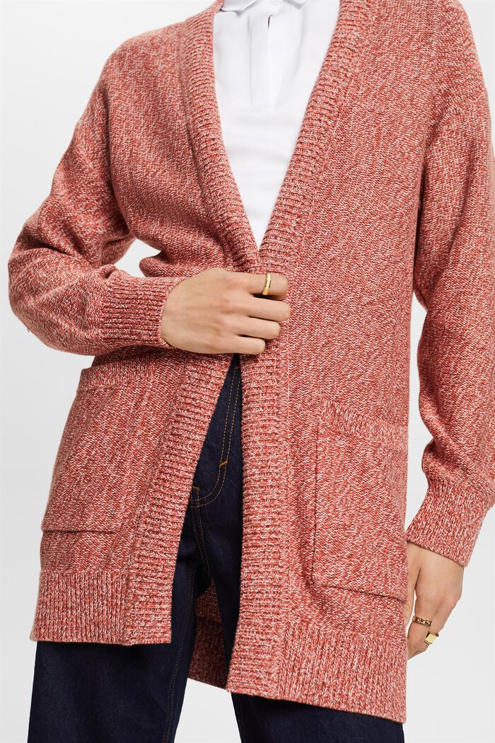 Cardigan long ouvert, 100 % coton, CORAL RED, detail image number 2