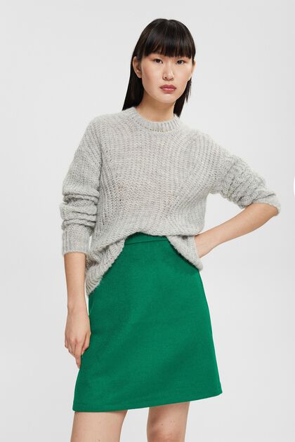 Mini-jupe en laine mélangée, EMERALD GREEN, overview