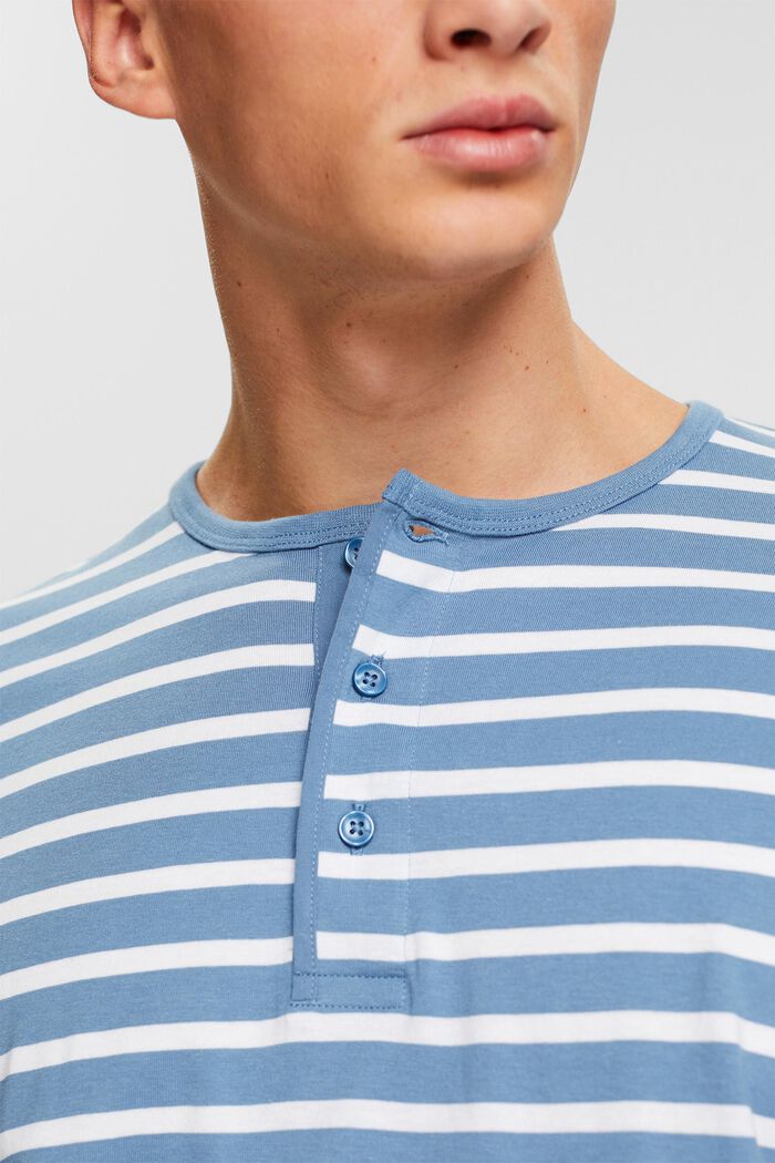 T-shirt rayé à patte de boutonnage, BLUE, detail image number 2