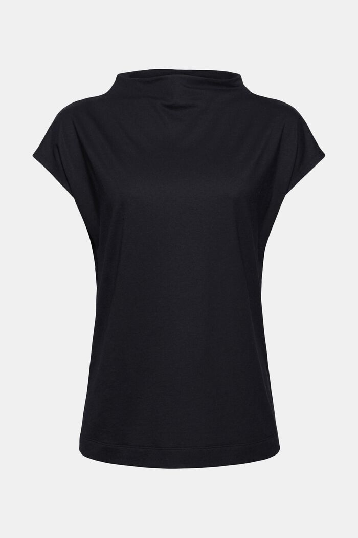 À teneur en TENCEL™ : le t-shirt à col droit, BLACK, detail image number 0