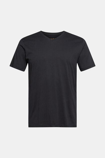 T-shirt à encolure en V en coton durable, BLACK, overview