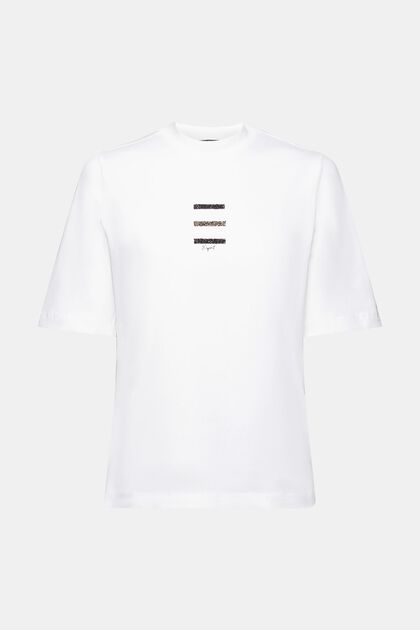 T-shirt orné de pierres scintillantes appliquées, WHITE, overview