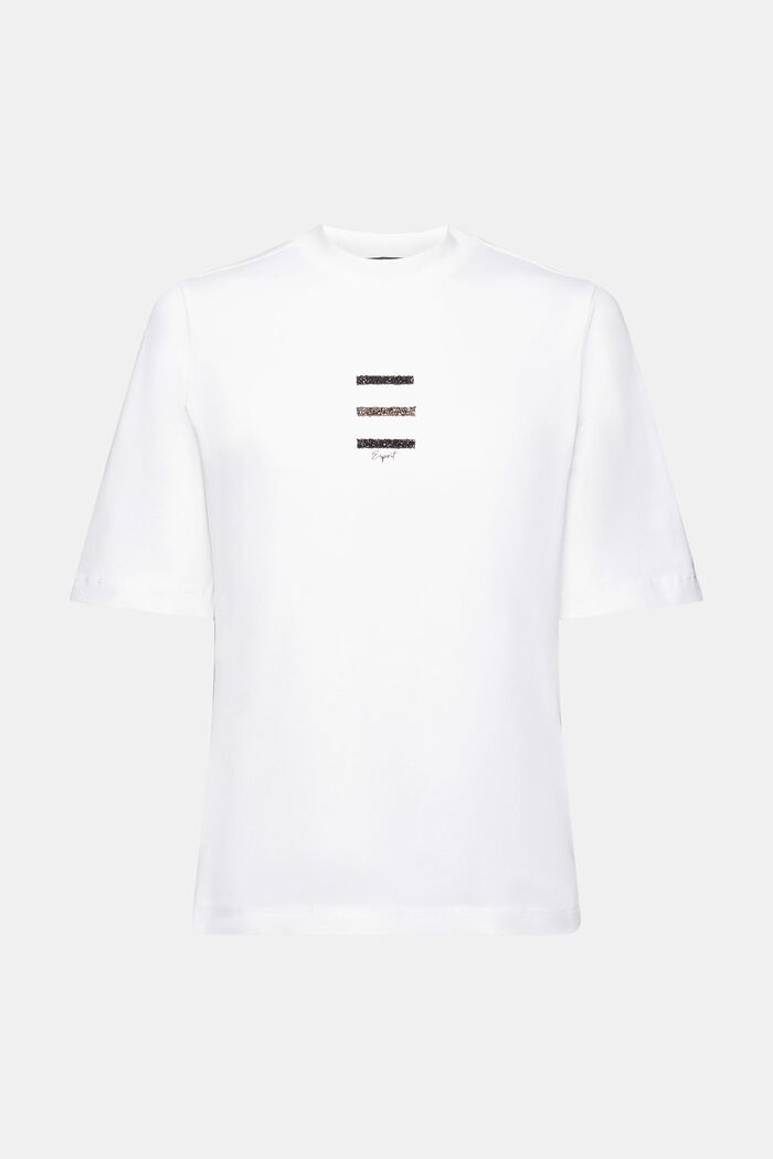 T-shirt orné de pierres scintillantes appliquées, WHITE, detail image number 6
