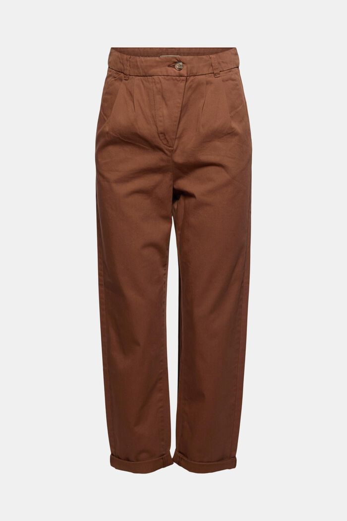 Pantalon chino droit taille haute en coton Pima, TOFFEE, detail image number 0