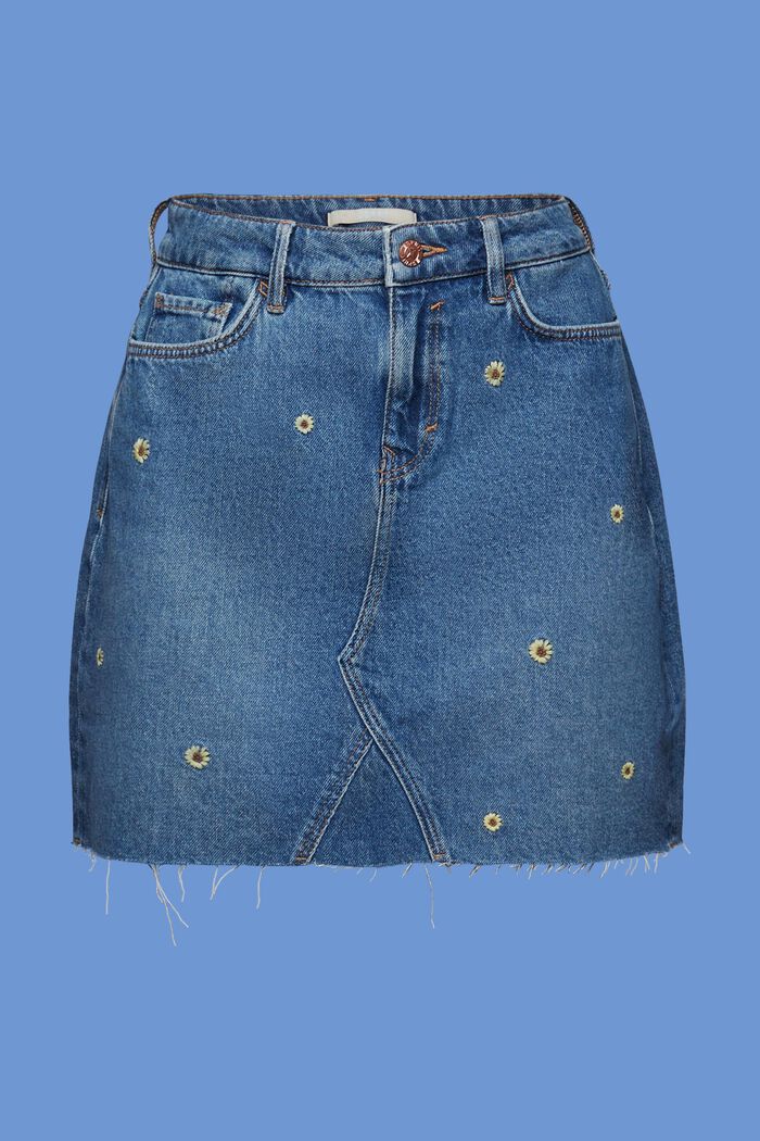 Mini-jupe en jean brodé, BLUE LIGHT WASHED, detail image number 7