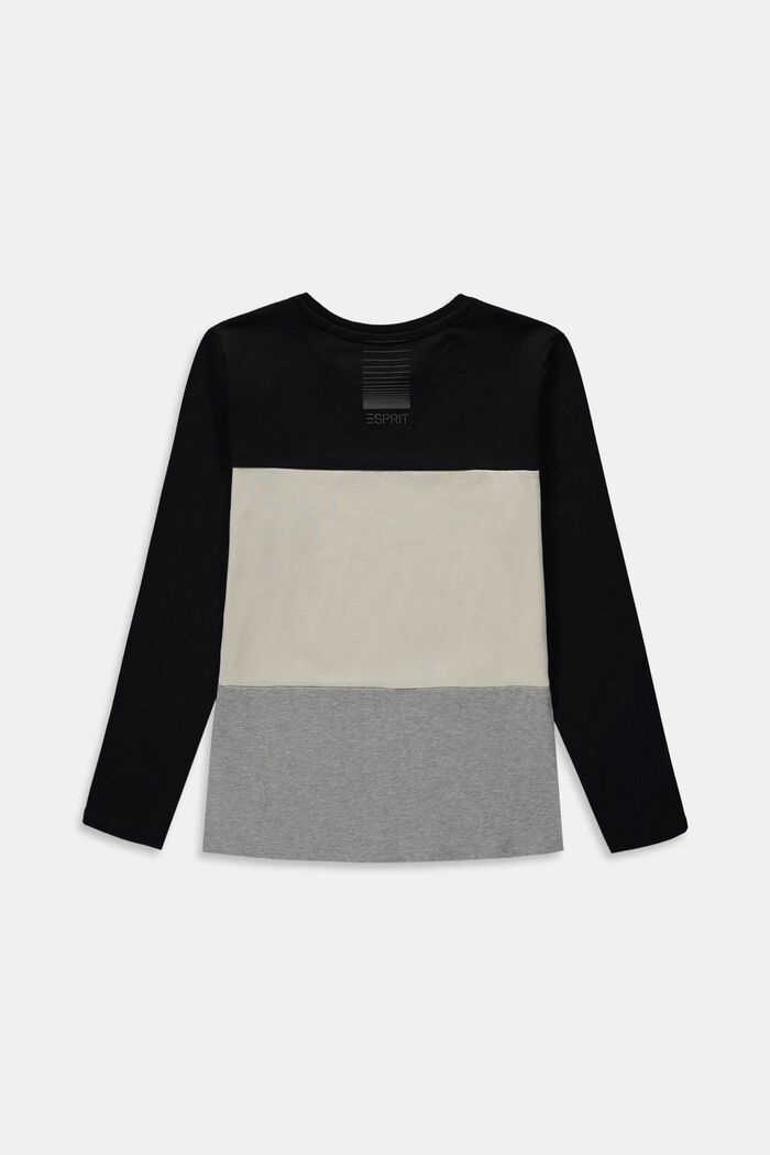 T-shirt manches longues à motif colour blocking, 100 % coton, BLACK, detail image number 1