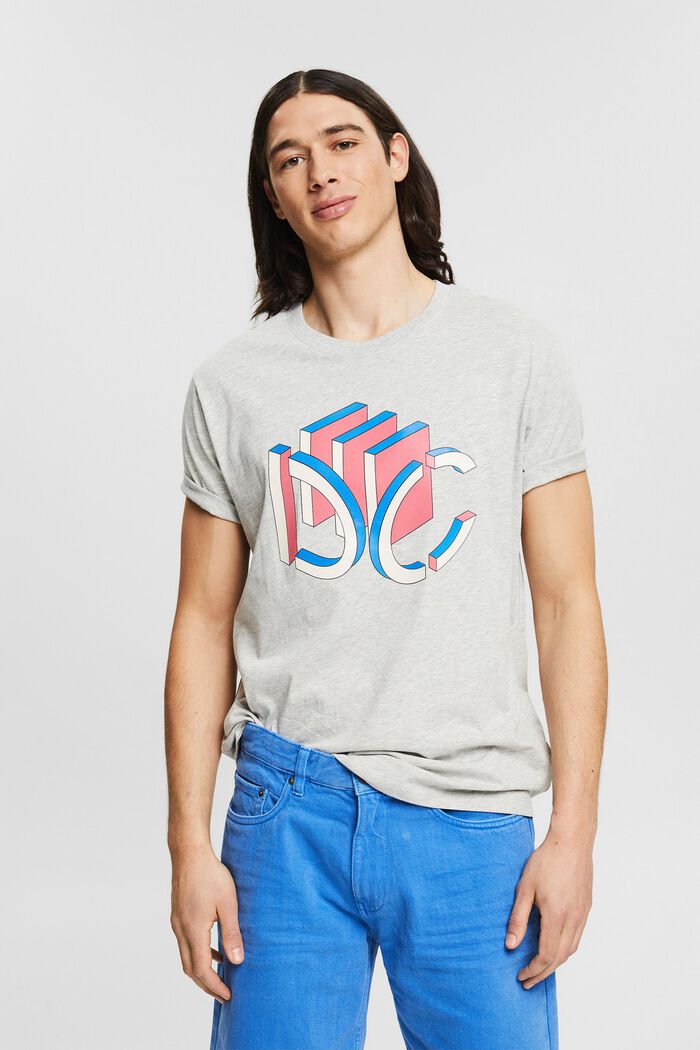 T-shirt en jersey à logo imprimé graphique en 3D, LIGHT GREY, overview