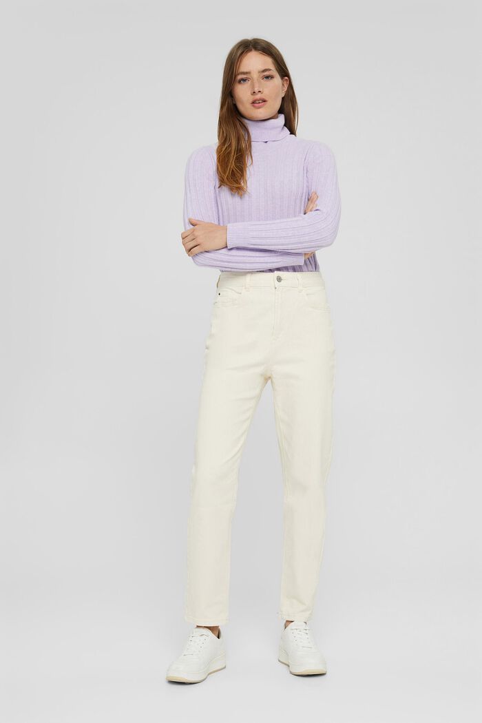 Pantalon de coupe Mom en coton biologique, OFF WHITE, detail image number 1