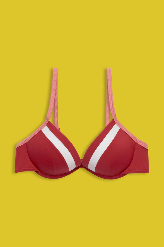 Haut de bikini rembourré, à armatures, tricolore, DARK RED, detail image number 4