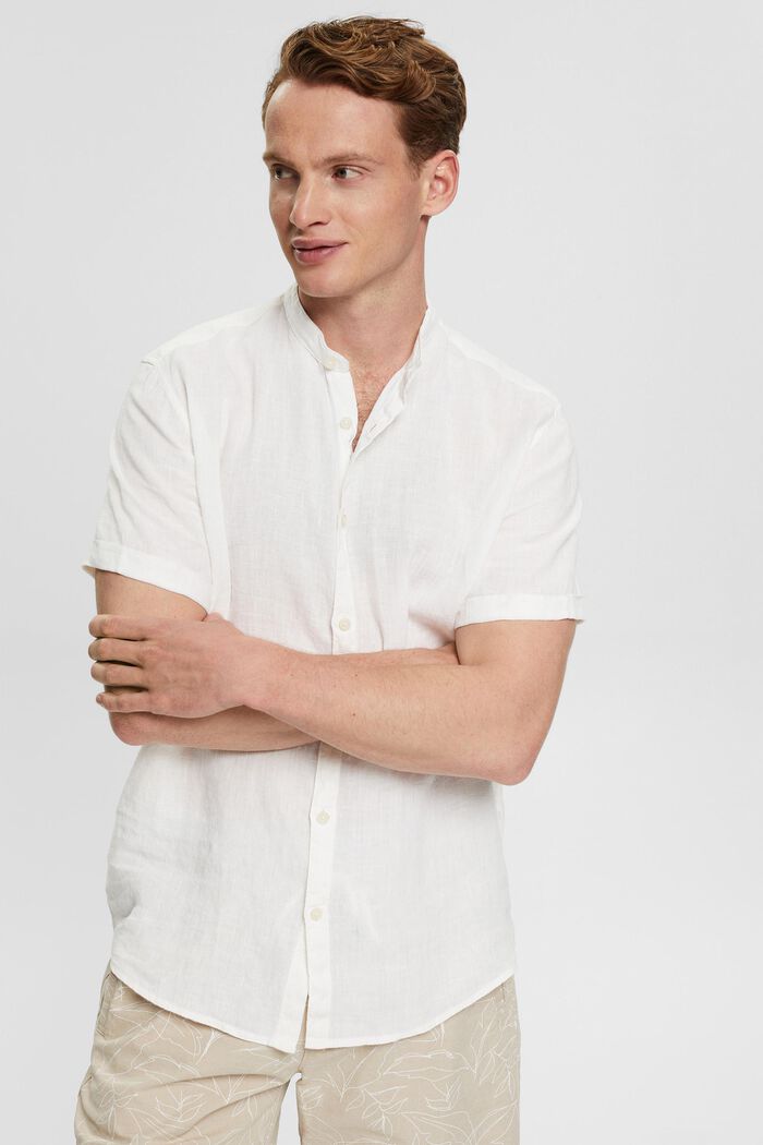 Chemise à col droit en 100 % lin, WHITE, detail image number 0