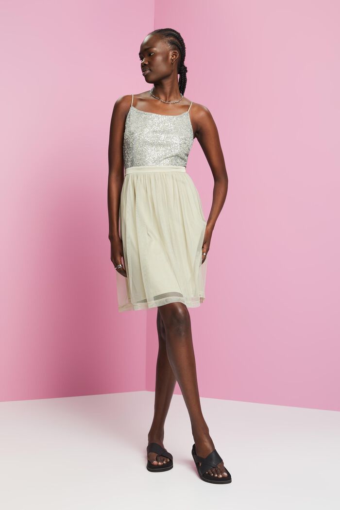 Mini-robe en mesh dotée d’un haut à paillettes, DUSTY GREEN, detail image number 5