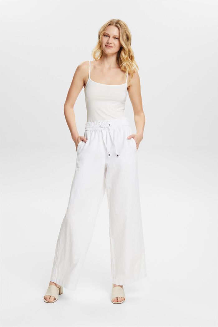 Pantalon en coton et lin, WHITE, detail image number 5
