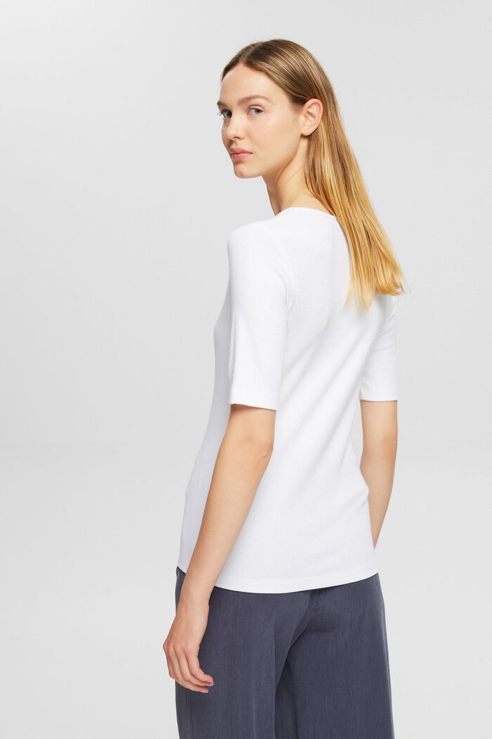 T-shirt finement côtelé, mélange de coton biologique, WHITE, detail image number 3