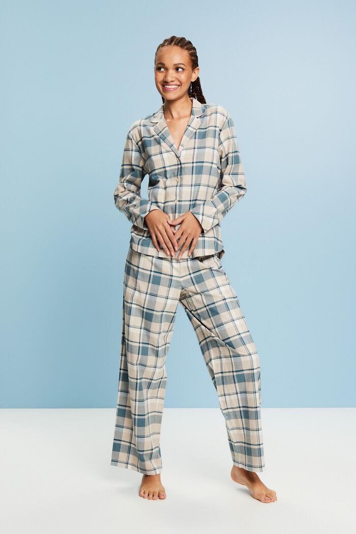 Ensemble de pyjama à carreaux en flanelle, NEW TEAL BLUE, detail image number 1