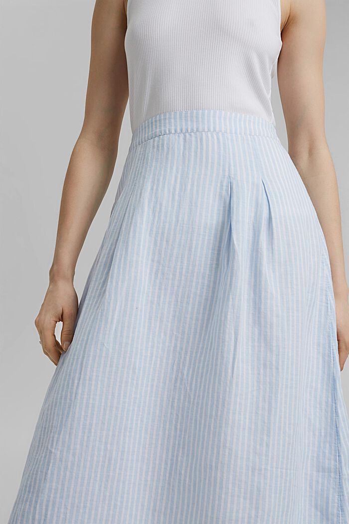 En lin mélangé : la jupe longueur midi à rayures, LIGHT BLUE, detail image number 2