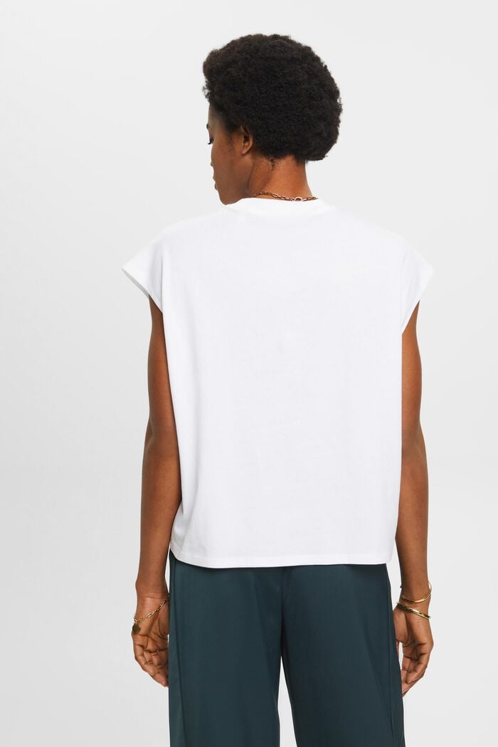 T-shirt sans manches en coton agrémenté de fleurs ornementées, WHITE, detail image number 3