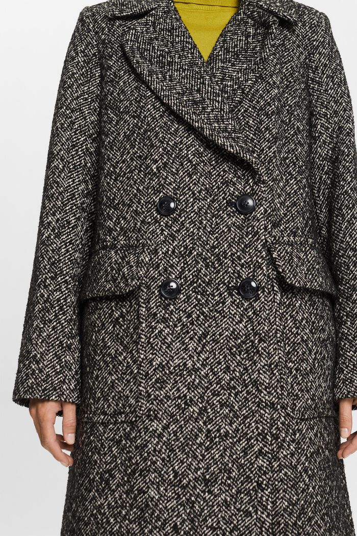 Manteau en laine mélangée à chevrons, BLACK, detail image number 1