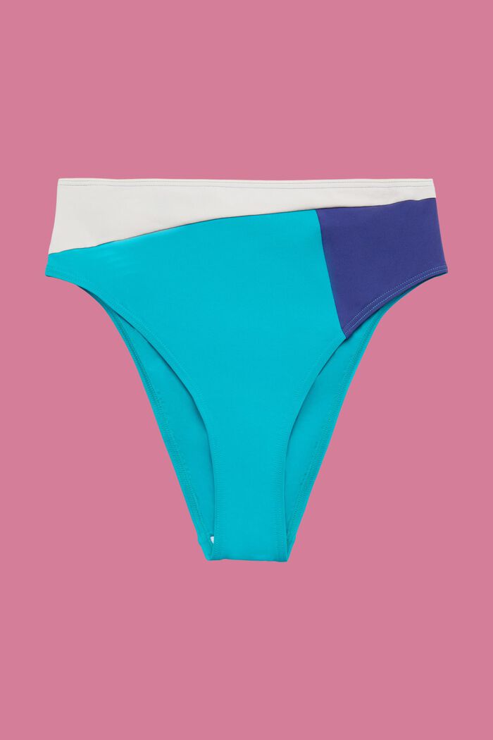 Bas de bikini taille haute au design colour blocking, TEAL GREEN, detail image number 4