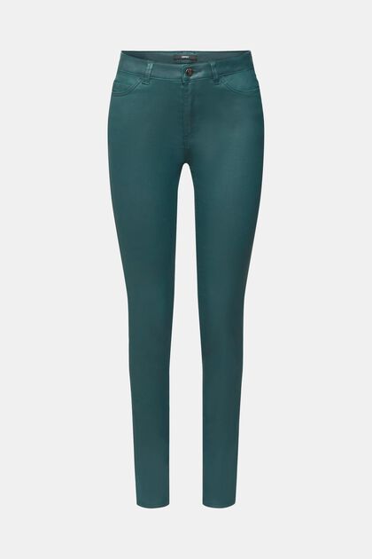 Pantalon taille haute en similicuir coupe Slim Fit, DARK TEAL GREEN, overview