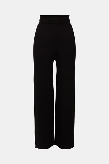 Pantalon taille haute en maille côtelée, BLACK, overview