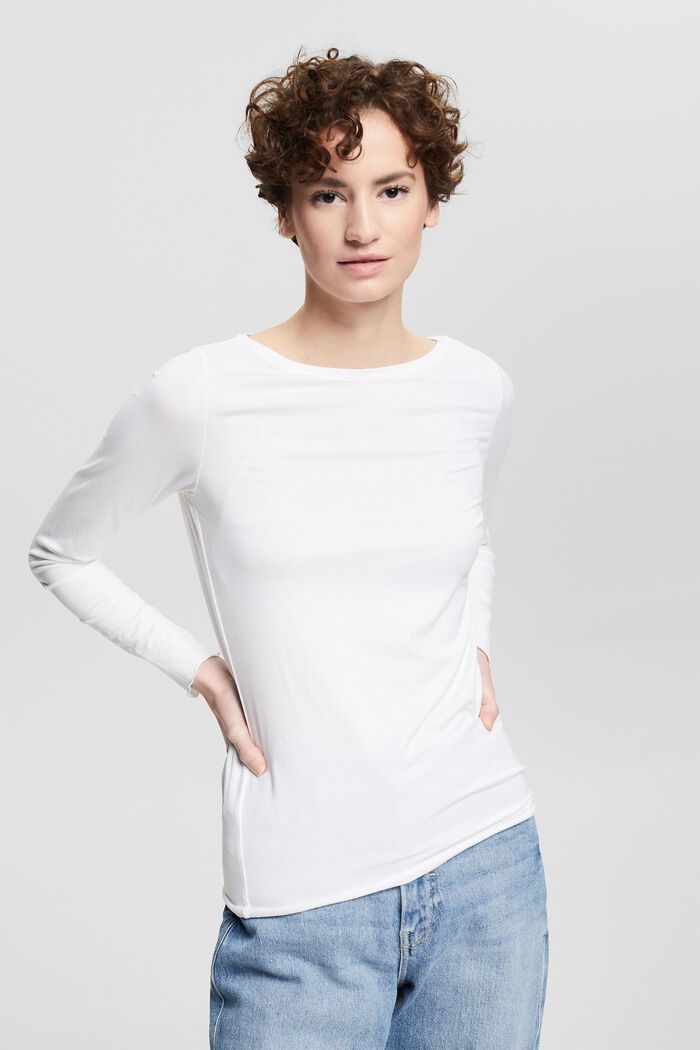 T-shirt à manches longues en coton biologique mélangé, NEW WHITE, detail image number 0