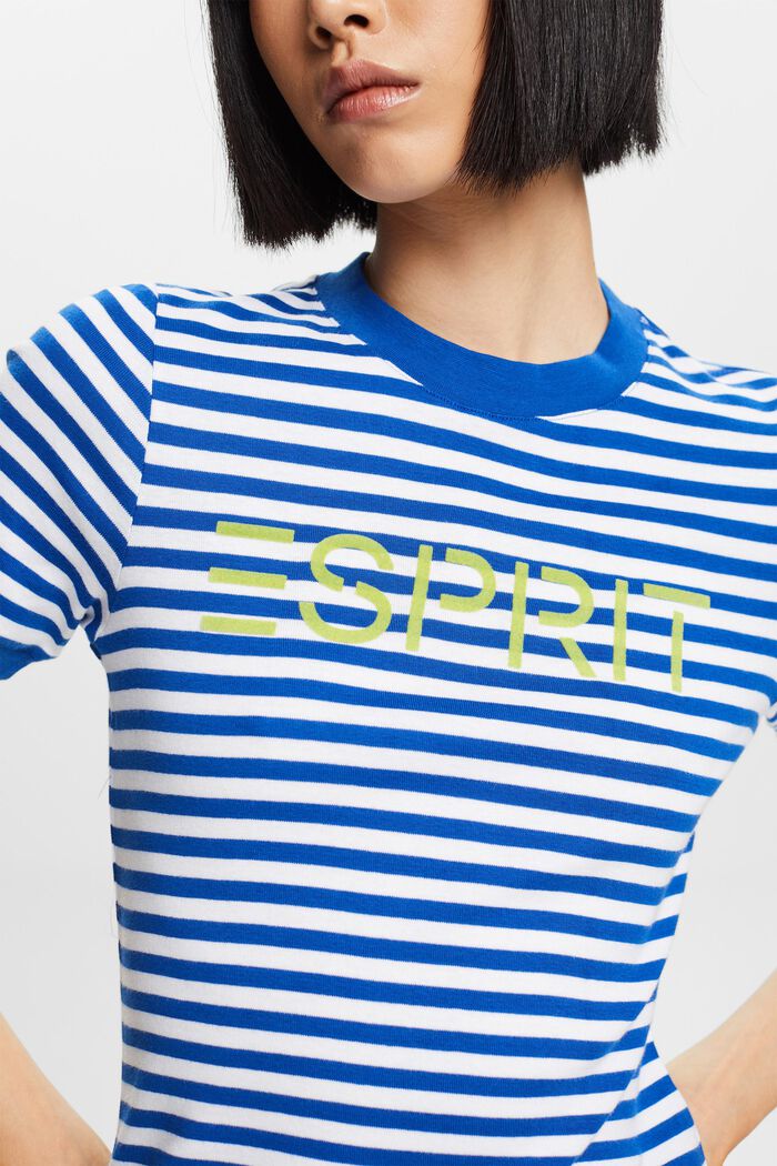 T-shirt en coton rayé à logo imprimé, BRIGHT BLUE, detail image number 2