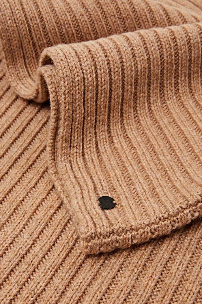 Écharpe tube en maille côtelée, laine mélangée, CAMEL, detail image number 1