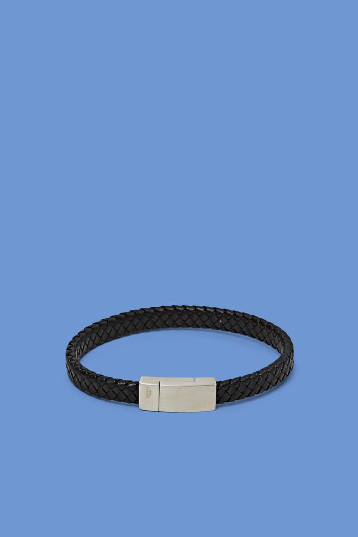 Bracelet d’aspect cuir tressé à fermoir, BLACK, detail image number 0