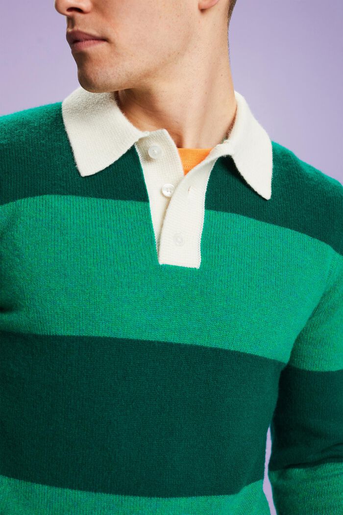 Pull polo en cachemire à rayures de style rugby, EMERALD GREEN, detail image number 3
