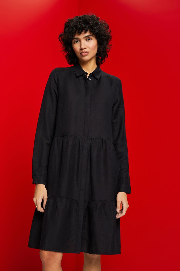 Mini robe-chemise en lin mélangé, BLACK, detail image number 0