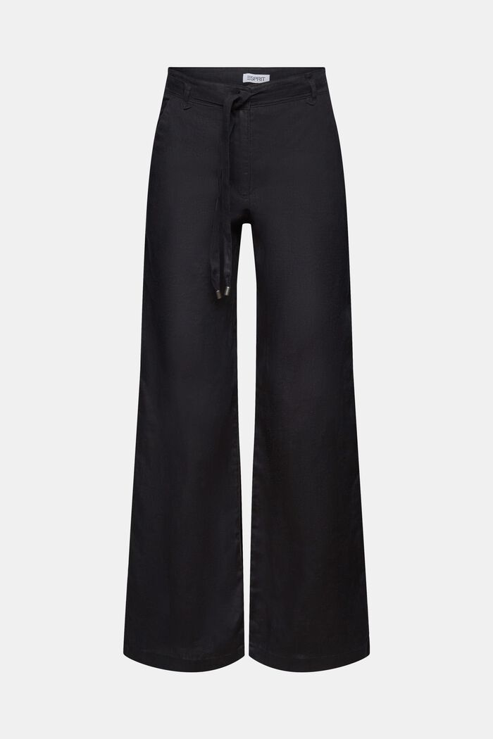 Pantalon ceinturé à jambes larges en lin, BLACK, detail image number 7
