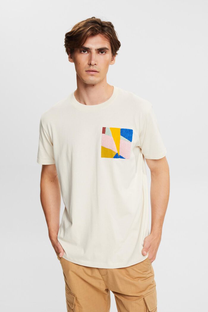 T-shirt en jersey orné d’une application, CREAM BEIGE, detail image number 0