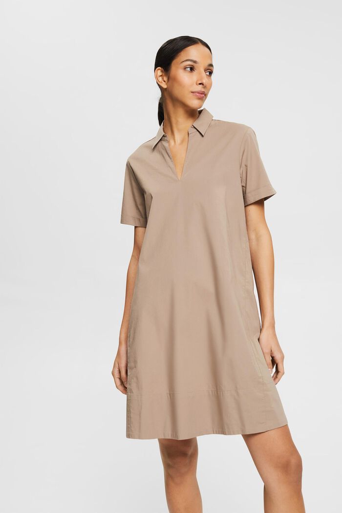 Robe-chemise en coton stretch, TAUPE, detail image number 0