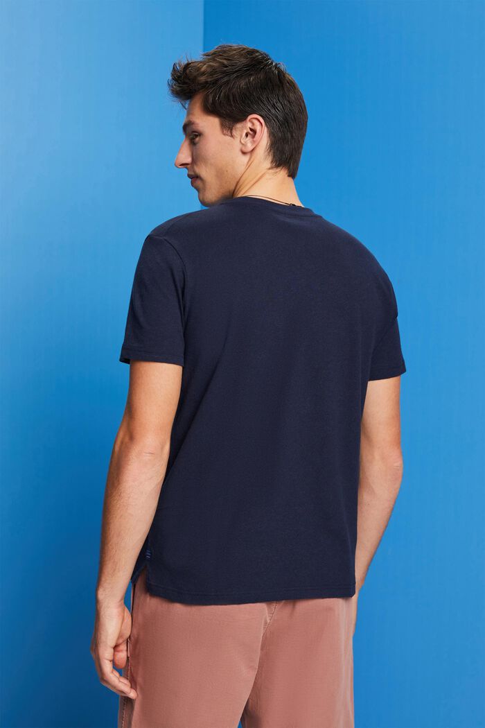 T-shirt à encolure ronde, mélange de coton et de lin, NAVY, detail image number 3