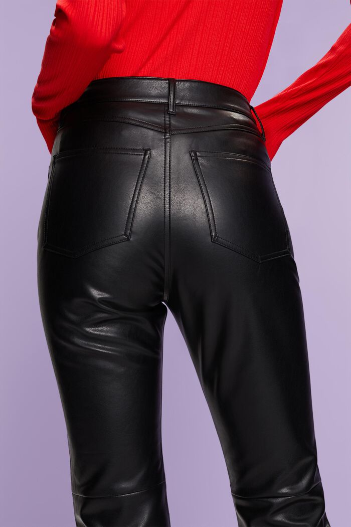 Pantalon slim à taille haute en similicuir, BLACK, detail image number 1