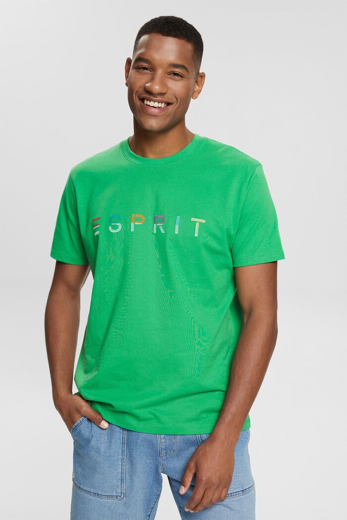 T-shirt en jersey animé d´un logo brodé, GREEN, overview