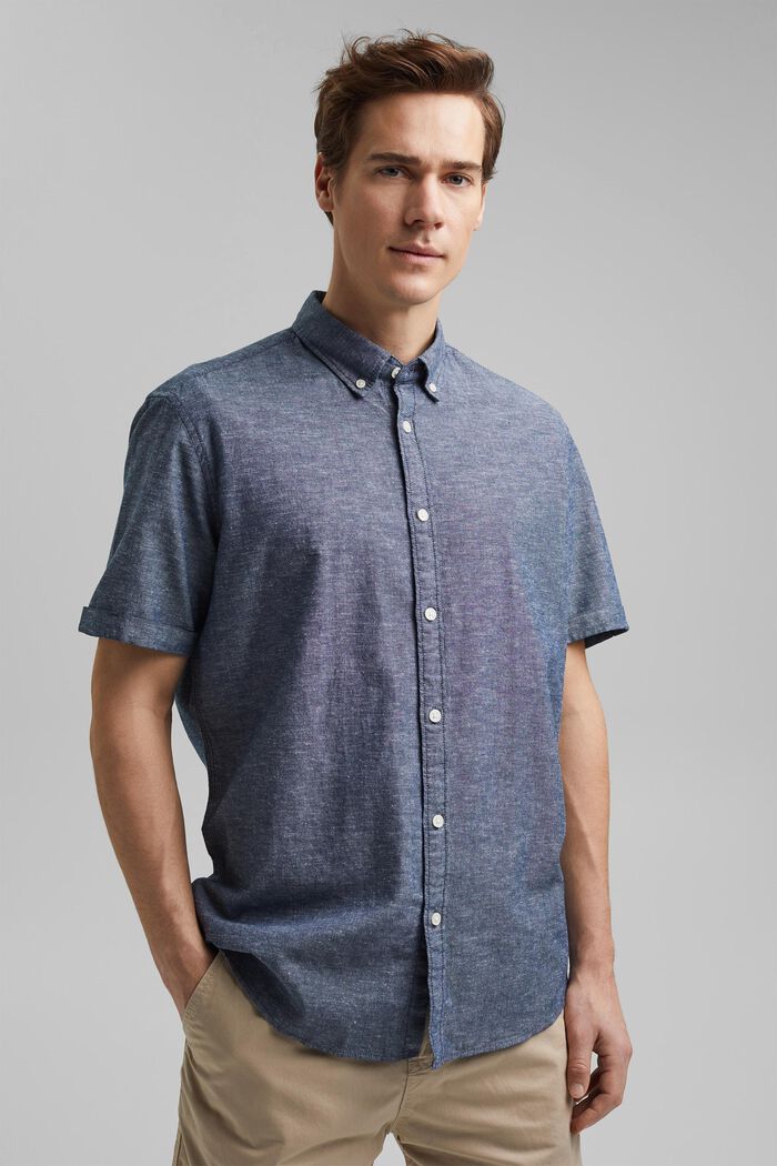 Lin et coton biologique : la chemise à manches courtes, NAVY, overview