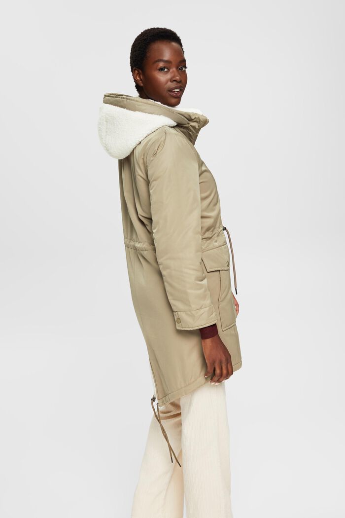 Manteau doublé de fourrure synthétique à capuche amovible, PALE KHAKI, detail image number 3