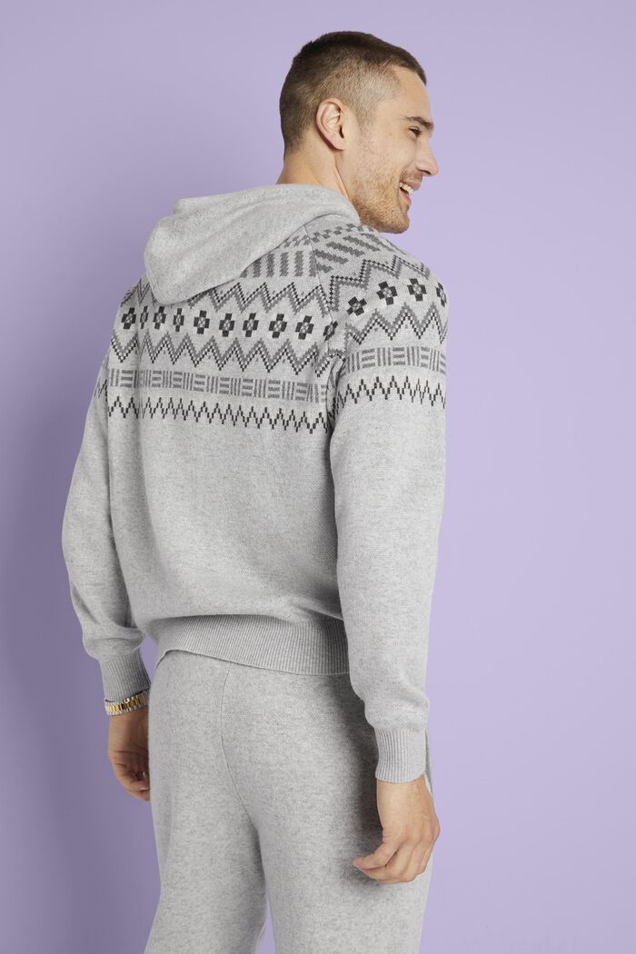 Pull façon sweat à capuche à motif norvégien en laine et cachemire, LIGHT GREY, detail image number 3