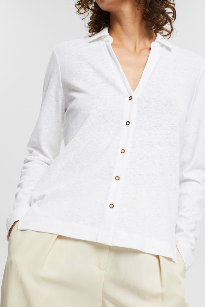 En lin mélangé : le t-shirt à manches longues et patte de boutonnage, WHITE, detail image number 2